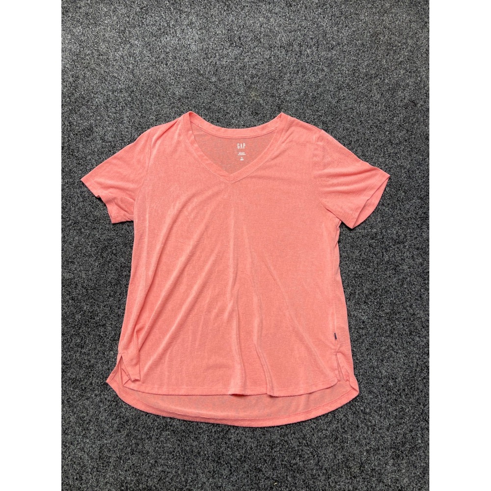 Gap Womens V-Neck T-Shirt Lot of 2 XL Coral Pink Olive Green Modal Blend Slub